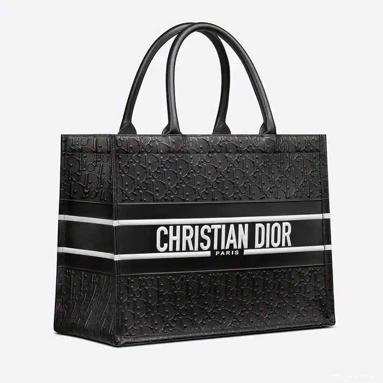 Cheap Embossed White Oblique Calfskin Dior Tote Book Black 0522 Luxury